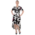 black and white rose sugar skull Front Wrap High Low Dress