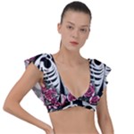 black and white rose sugar skull Plunge Frill Sleeve Bikini Top