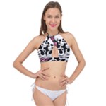 black and white rose sugar skull Cross Front Halter Bikini Top