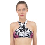 black and white rose sugar skull High Neck Bikini Top