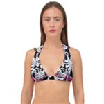 black and white rose sugar skull Double Strap Halter Bikini Top