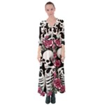 black and white rose sugar skull Button Up Maxi Dress