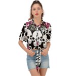 black and white rose sugar skull Tie Front Shirt 