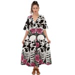 black and white rose sugar skull Kimono Sleeve Boho Dress