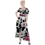 black and white rose sugar skull Button Up Short Sleeve Maxi Dress