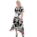 black and white rose sugar skull Cross Front Sharkbite Hem Maxi Dress