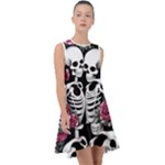 black and white rose sugar skull Frill Swing Dress