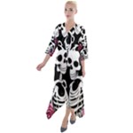 black and white rose sugar skull Quarter Sleeve Wrap Front Maxi Dress