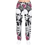 black and white rose sugar skull Women Velvet Drawstring Pants