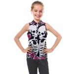 black and white rose sugar skull Kids  Sleeveless Polo Tee