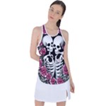 black and white rose sugar skull Racer Back Mesh Tank Top