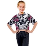 black and white rose sugar skull Kids Mock Neck Tee