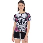 black and white rose sugar skull Open Back Sport Tee