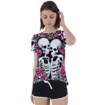 black and white rose sugar skull Short Sleeve Open Back Tee