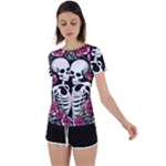 black and white rose sugar skull Back Circle Cutout Sports Tee