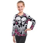 black and white rose sugar skull Kids  Long Mesh Tee