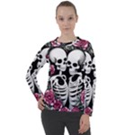 black and white rose sugar skull Women s Long Sleeve Raglan Tee