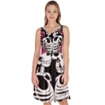 black and white rose sugar skull Knee Length Skater Dress With Pockets