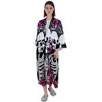 black and white rose sugar skull Maxi Satin Kimono