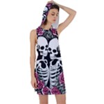 black and white rose sugar skull Racer Back Hoodie Dress