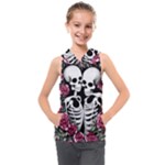 black and white rose sugar skull Kids  Sleeveless Hoodie