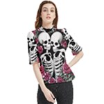 black and white rose sugar skull Frill Neck Blouse