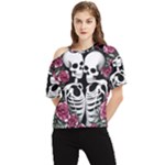 black and white rose sugar skull One Shoulder Cut Out Tee