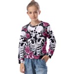 black and white rose sugar skull Kids  Long Sleeve Tee with Frill 