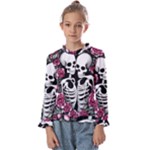 black and white rose sugar skull Kids  Frill Detail Tee