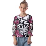 black and white rose sugar skull Kids  Cuff Sleeve Top