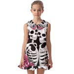 black and white rose sugar skull Kids  Pilgrim Collar Ruffle Hem Dress