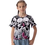 black and white rose sugar skull Kids  Cuff Sleeve Scrunch Bottom Tee