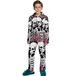 black and white rose sugar skull Kids  Long Sleeve Velvet Pajamas Set