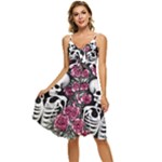 black and white rose sugar skull Sleeveless Tie Front Chiffon Dress