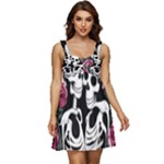 black and white rose sugar skull Ruffle Strap Babydoll Chiffon Dress