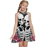 black and white rose sugar skull Kids  Halter Collar Waist Tie Chiffon Dress