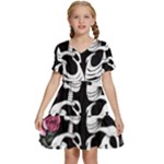 black and white rose sugar skull Kids  Short Sleeve Tiered Mini Dress