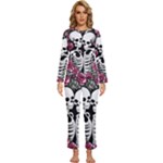 black and white rose sugar skull Womens  Long Sleeve Lightweight Pajamas Set