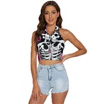 black and white rose sugar skull Backless Halter Cami Shirt