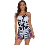 black and white rose sugar skull 2-in-1 Flare Activity Dress