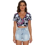 black and white rose sugar skull V-Neck Crop Top