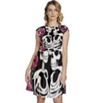 black and white rose sugar skull Cap Sleeve High Waist Dress