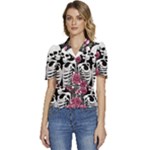 black and white rose sugar skull Puffed Short Sleeve Button Up Jacket