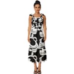 black and white rose sugar skull Tie-Strap Tiered Midi Chiffon Dress