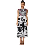 black and white rose sugar skull Sleeveless Round Neck Midi Dress