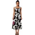 black and white rose sugar skull Square Neckline Tiered Midi Dress