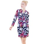 Floral Skeletons Button Long Sleeve Dress