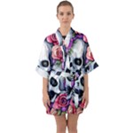 Floral Skeletons Half Sleeve Satin Kimono 