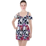 Floral Skeletons Ruffle Cut Out Chiffon Playsuit