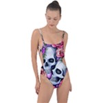 Floral Skeletons Tie Strap One Piece Swimsuit